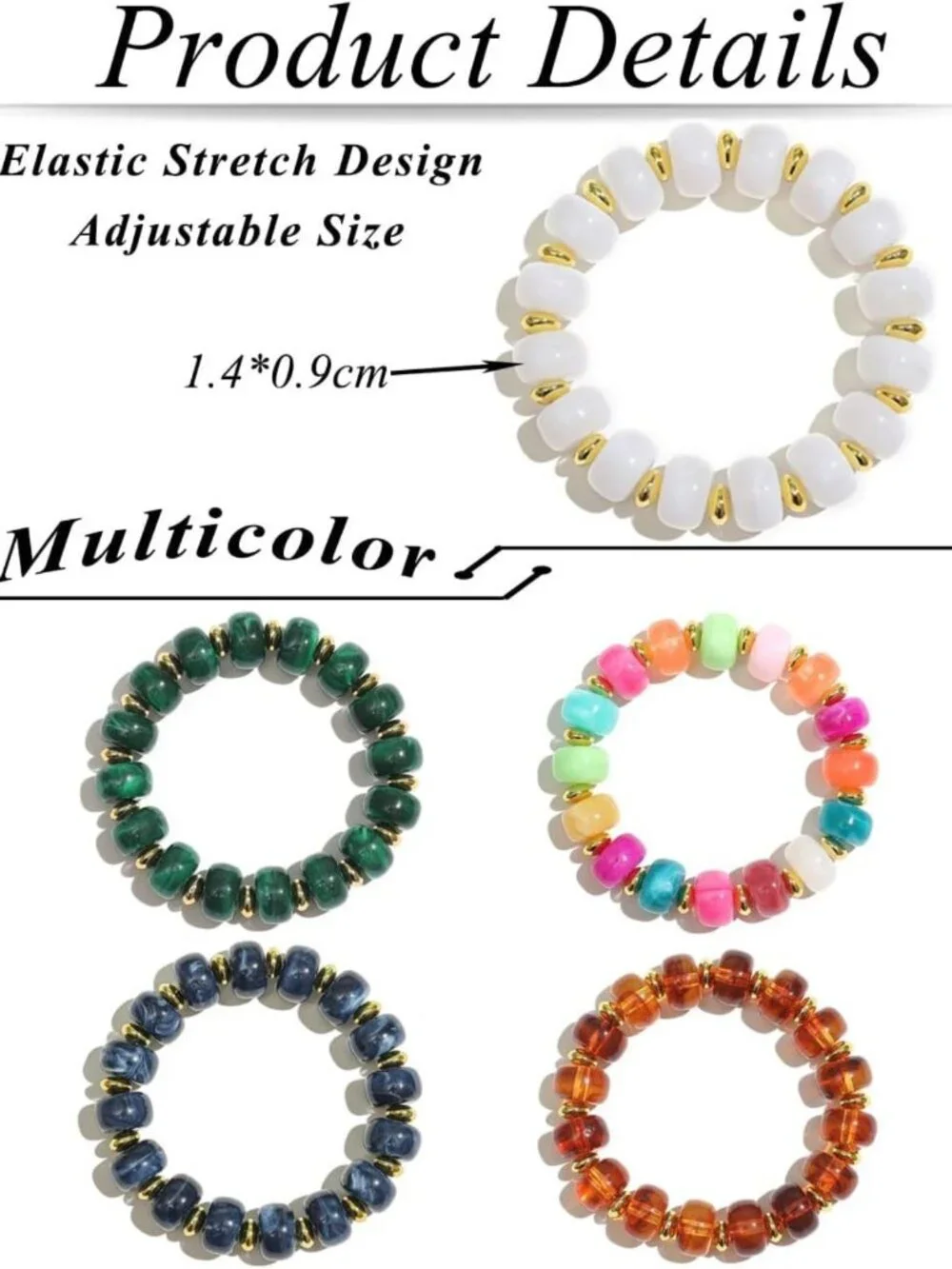 Colorful Chunky Beaded Bracelet for Women | Elastic Stretch Boho Jewelry for